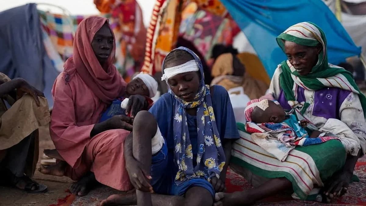 إكرام عبد الحميد (الجدة) مع أفراد عائلتها في مخيم للنازحين الذين فروا من الفاشر إلى طويلة، شمال دارفور، السودان، 27 أكتوبر 2025. - REUTERS