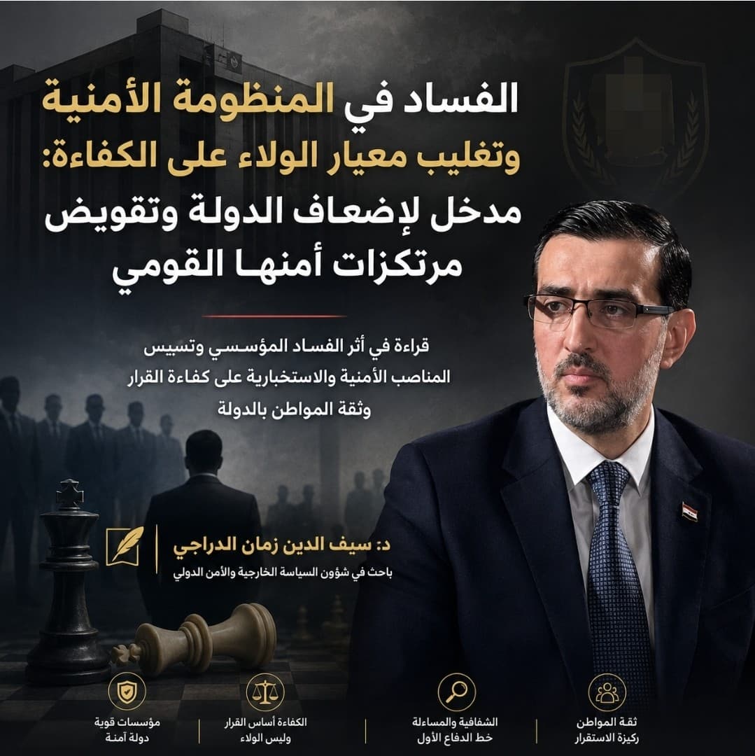 الفساد في المنظومة الأمنية وتغليب معيار الولاء على الكفاءة: مدخل لإضعاف الدولة وتقويض مرتكزات أمنها القومي