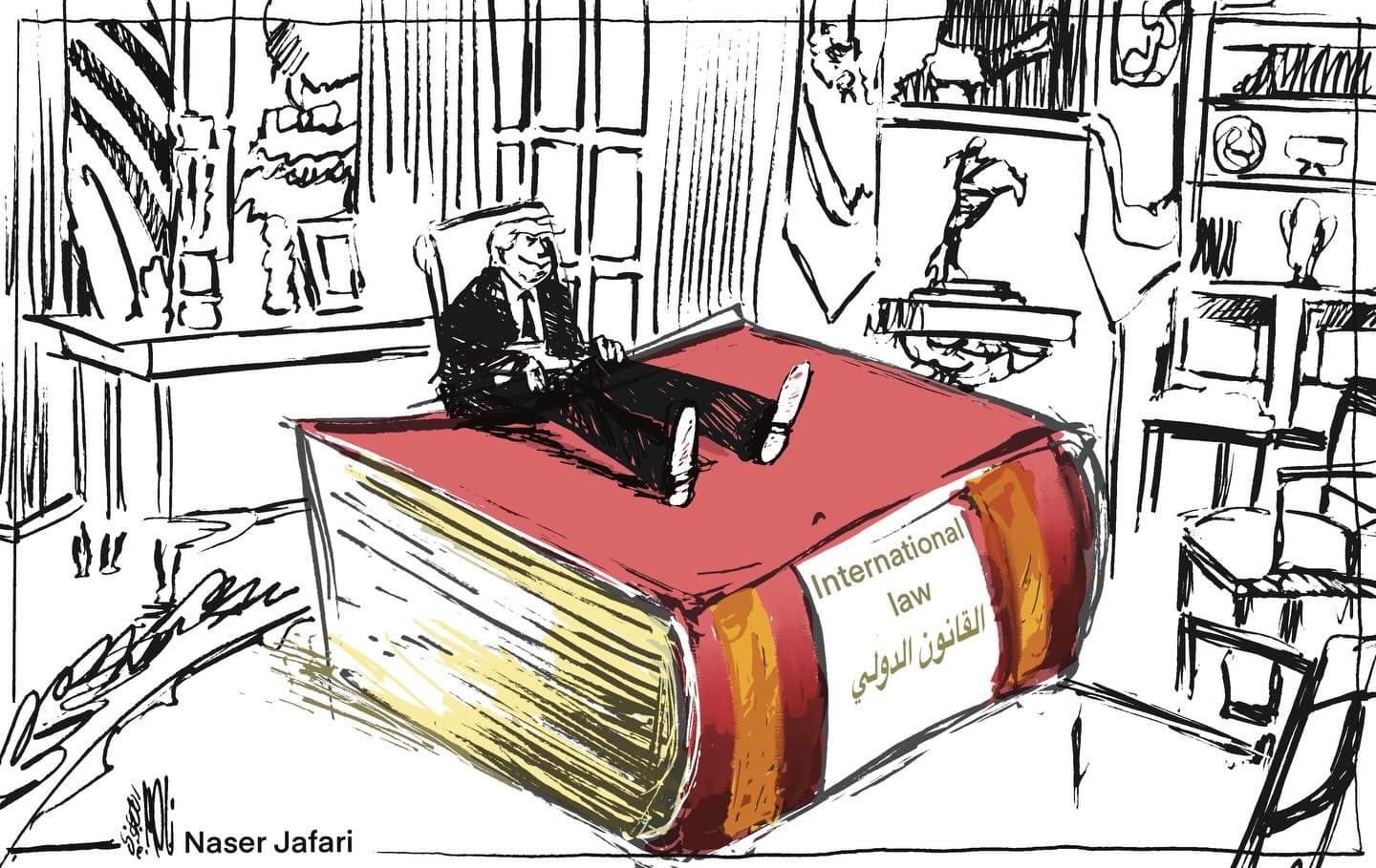 اختطاف مادورو يفتح شهية ترامب لتهديد العالم.. ولا عزاء للقانون الدولي - الكاريكاتير للرسام ناصر الجعفري