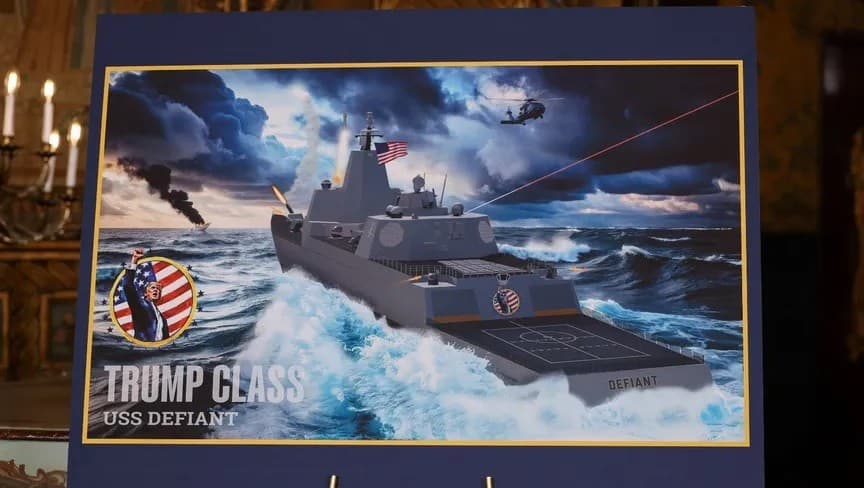بارجة ترامب: رسم توضيحي للبارجة البحرية الأميركية Trump Class ضمن مبادرة الأسطول الذهبي. 22 ديسمبر 2025 - Reuters