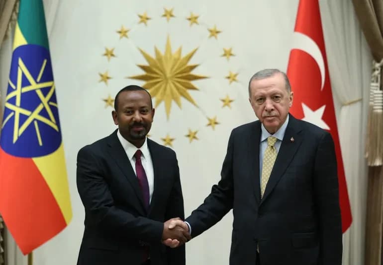 أردوغان ورئيس الوزراء الإثيوبي آبي أحمد خلال لقاء سابق في أنقرة (الفرنسية)