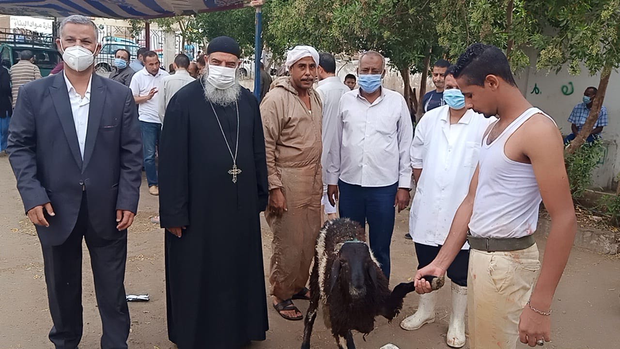 رجل دين مسيحي  يضحي بخروف العيد في مصر