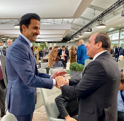 السيسي يلتقي أمير قطر ورئيس وزراء بريطانيا