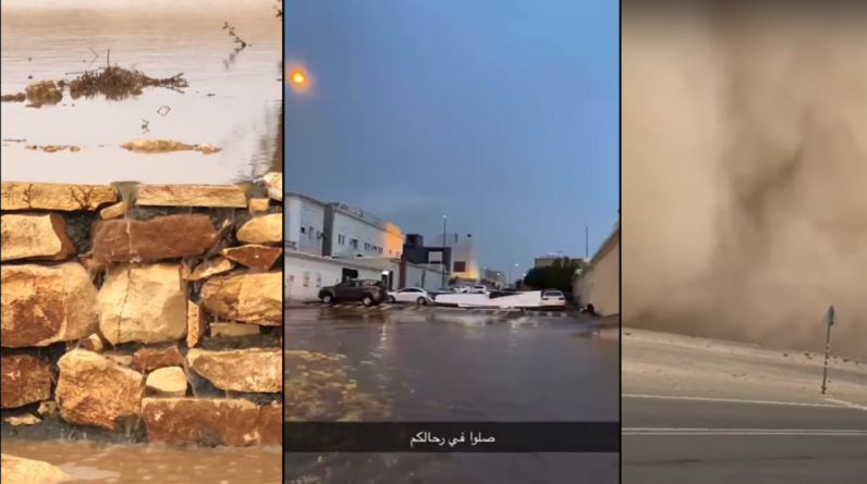 الأمطار الصيفية تجري الأودية وعاصفة غبارية تجتاح مناطق مختلفة بالسعودية